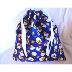 Nikolaussäckchen in blau mit Schneemannmotiven genäht von Hobbyhaus