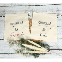 Nikolaussäckchen Säckchen VOM NIKOLAUS personalisiert Baumwollsack Weihnachtssack Geschenkesäckchen
