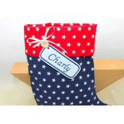 Nikolausstiefel dunkelblau rot Sterne mit Namen personalisiert / Stiefel Nikolaus Stoff / Nikolaussocke