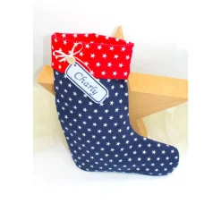 Nikolausstiefel dunkelblau rot Sterne mit Namen personalisiert / Stiefel Nikolaus Stoff / Nikolaussocke