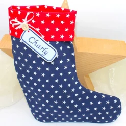 Nikolausstiefel dunkelblau rot Sterne mit Namen personalisiert / Stiefel Nikolaus Stoff / Nikolaussocke