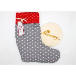 Nikolausstiefel grau rot Sterne mit  Namen personalisiert / Nikolaus Socke / Stiefel / Strumpf aus Stoff