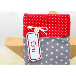 Nikolausstiefel grau rot Sterne mit  Namen personalisiert / Nikolaus Socke / Stiefel / Strumpf aus Stoff