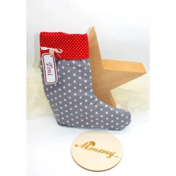 Nikolausstiefel grau rot Sterne mit  Namen personalisiert / Nikolaus Socke / Stiefel / Strumpf aus Stoff