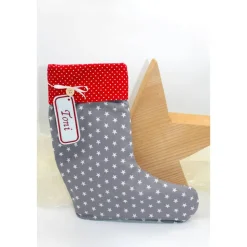 Nikolausstiefel grau rot Sterne mit  Namen personalisiert / Nikolaus Socke / Stiefel / Strumpf aus Stoff