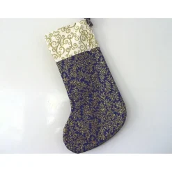 Nikolausstiefel in blau-gold mit Perlenhängern genäht von Hobbyhaus