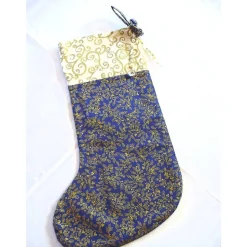Nikolausstiefel in blau-gold mit Perlenhängern genäht von Hobbyhaus