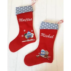 Nikolausstiefel mit Namen und Eulenstickerei, Nikolausstrumpf, Nikolausstiefel personalisiert