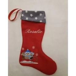 Nikolausstiefel mit Namen und Eulenstickerei, Nikolausstrumpf, Nikolausstiefel personalisiert