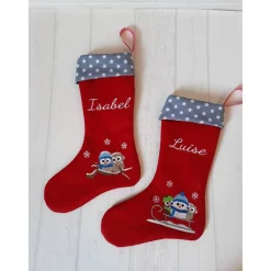 Nikolausstiefel mit Namen und Eulenstickerei, Nikolausstrumpf, Nikolausstiefel personalisiert