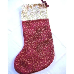 Nikolausstiefel mit Perlenhänger in weinrot/beige genäht von Hobbyhaus