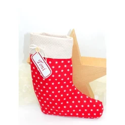 Nikolausstiefel rot beige Sterne mit  Namen personalisiert / Nikolaus Socke / Stiefel / Strumpf aus Stoff