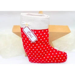 Nikolausstiefel rot beige Sterne mit  Namen personalisiert / Nikolaus Socke / Stiefel / Strumpf aus Stoff