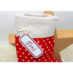 Nikolausstiefel rot beige Sterne mit  Namen personalisiert / Nikolaus Socke / Stiefel / Strumpf aus Stoff
