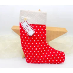 Nikolausstiefel rot beige Sterne mit  Namen personalisiert / Nikolaus Socke / Stiefel / Strumpf aus Stoff
