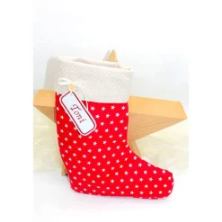 Nikolausstiefel rot beige Sterne mit  Namen personalisiert / Nikolaus Socke / Stiefel / Strumpf aus Stoff