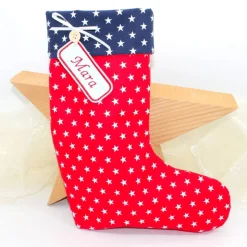 Nikolausstiefel rot beige Sterne mit  Namen personalisiert / Nikolaus Socke / Stiefel / Strumpf aus Stoff