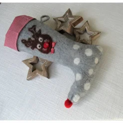 Nikolausstiefel Weihnachststiefel gefilzt mit Rentier und Karostoff nachhaltig