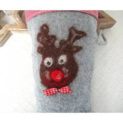 Nikolausstiefel Weihnachststiefel gefilzt mit Rentier und Karostoff nachhaltig