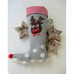 Nikolausstiefel Weihnachststiefel gefilzt mit Rentier und Karostoff nachhaltig