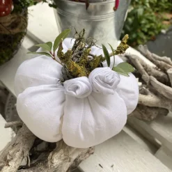 Nostalgie Kürbis aus weißem Leinen Herbstdeko im Landhausstil