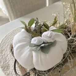 Nostalgie Kürbis aus weißem Leinen Herbstdeko im Landhausstil