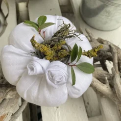 Nostalgie Kürbis aus weißem Leinen Herbstdeko im Landhausstil