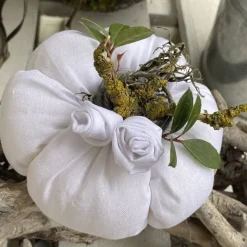Nostalgie Kürbis aus weißem Leinen Herbstdeko im Landhausstil
