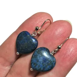 Ohrringe blau Lapislazuli Herz jeansblau an 925er Silber Lapslazuliohrringe handgemacht Geschenk für sie