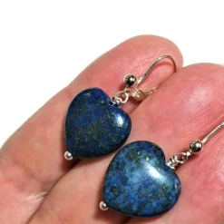 Ohrringe blau Lapislazuli Herz jeansblau an 925er Silber Lapslazuliohrringe handgemacht Geschenk für sie
