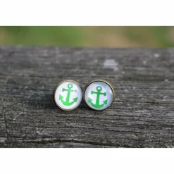 Ohrringe Cabochonschmuck verschiedene Fassungen grüner Anker maritimer Schmuck