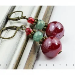 Ohrringe, dunkelrot, mint, Weihnachten, Winter, rot, antik, bronze, X Mas, Santa, mintgrün, grün, vintage, romantisch, Perlen, boheme
