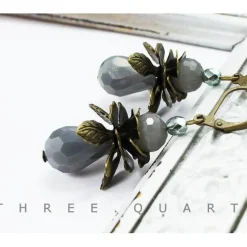 Ohrringe, filigran, grau, Tropfen, antik, bronze, dunkelgrau, Metall, bronze, Blüten, türkis, Blätter, Metall, Hochzeit, Geschenk, vintage