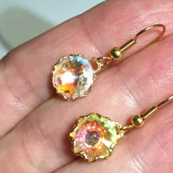 Ohrringe funkelnd Regenbogen pastell Rivoli Kristallglas handgemacht goldfarben