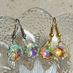 Ohrringe funkelnd Regenbogen pastell Rivoli Kristallglas handgemacht goldfarben