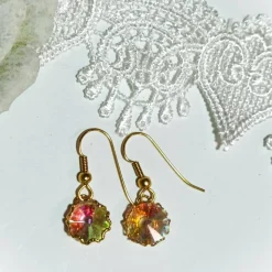 Ohrringe funkelnd Regenbogen pastell Rivoli Kristallglas handgemacht goldfarben