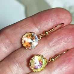 Ohrringe funkelnd Regenbogen pastell Rivoli Kristallglas handgemacht goldfarben