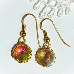 Ohrringe funkelnd Regenbogen pastell Rivoli Kristallglas handgemacht goldfarben