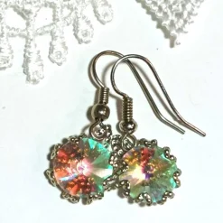 Ohrringe funkelnd Regenbogen pastell Rivoli Kristallglas handgemacht silberfarben