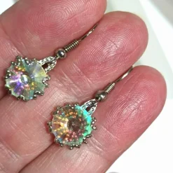 Ohrringe funkelnd Regenbogen pastell Rivoli Kristallglas handgemacht silberfarben