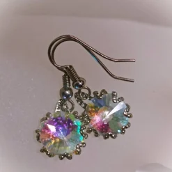 Ohrringe funkelnd Regenbogen pastell Rivoli Kristallglas handgemacht silberfarben