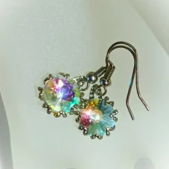 Ohrringe funkelnd Regenbogen pastell Rivoli Kristallglas handgemacht silberfarben