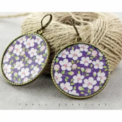 Ohrringe, Kirschblüten, lila, weiß, antik, vintage, Blüten, violett, bronze, Japan, romantisch, Scheiben, rund, Blumen, boheme, boho