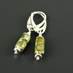 Ohrringe, Ohrhänger mit Rhyolith, 925er Silber, grün, Röhrchen, Edelsteinohrringe