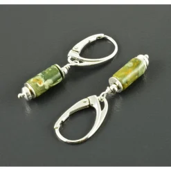 Ohrringe, Ohrhänger mit Rhyolith, 925er Silber, grün, Röhrchen, Edelsteinohrringe