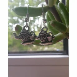 Ohrringe silberfarbene Teekanne mit Tasse Hängerchen