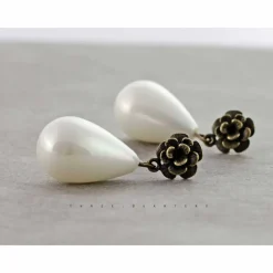 Ohrringe, Tropfen, creme, weiß, Hochzeit, Brautschmuck, Vintage, Braut, Schmuck, edel, elegant, antik, bronze, romantisch, Brautjungfer