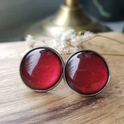 Ohrringe u Ringe Cabochonschmuck verschiedene Fassungen handbemalt dunkelrot schimmernd