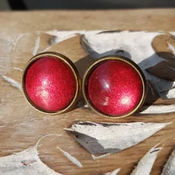 Ohrringe u Ringe Cabochonschmuck verschiedene Fassungen handbemalt dunkelrot schimmernd
