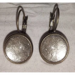 Ohrringe u Ringe Cabochonschmuck verschiedene Fassungen handbemalt silber schimmernd glitzer